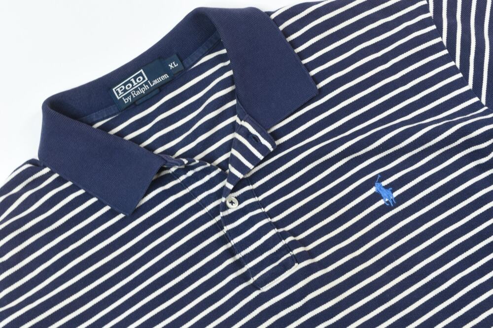 Vintage Polo Ralph Lauren Polo Shirt Mens XL Blue White Striped Short Sleeve